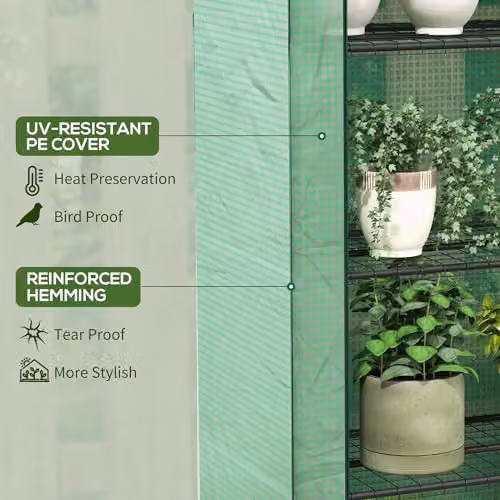 Outsunny 4 Tier Mini Greenhouse with Shelving, Green, H 170 x W 120 x D 50 cm – 3