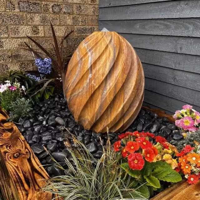 Tranquility Sandstone Pine Solar Water Feature, Grey, Height: 50 cm