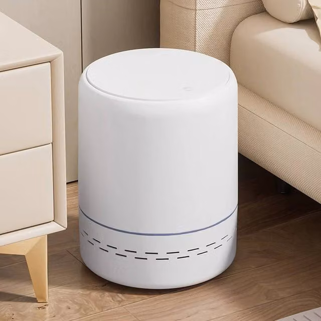 VOGREX White Plastic Push Lid Freestanding Bathroom Waste Bin