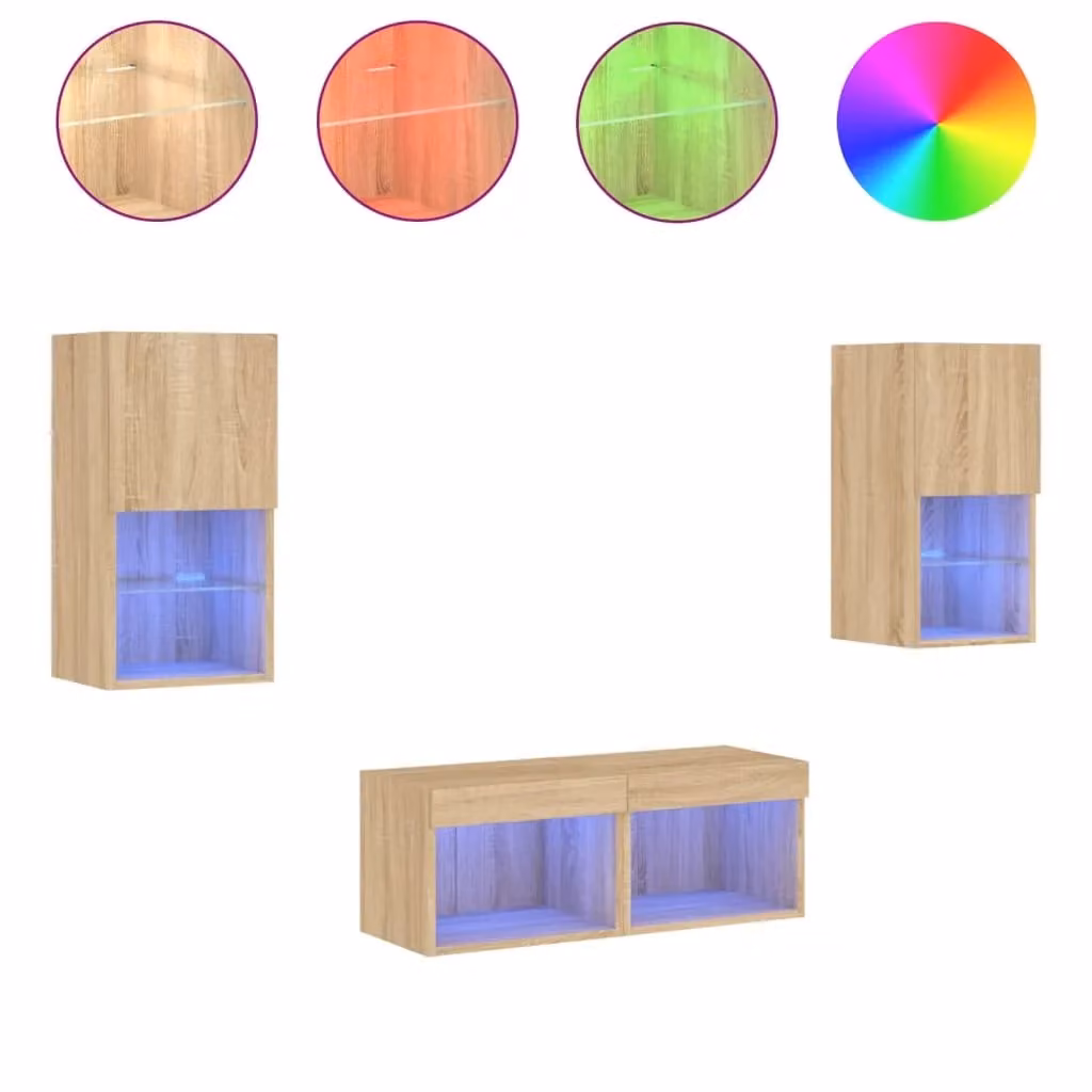Berkfield Home 4 Piece Modern Wall Mounted TV Cabinet Set with Integrated LED Lighting in Sonoma Oak Brown
