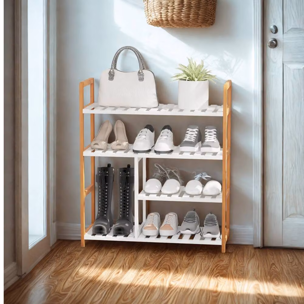 FURNOS 4 Tier Shoe Storage Rack Hallway Organiser in Brown, W: 78.0 cm, D: 26.0 cm, H: 8.5 cm – 3