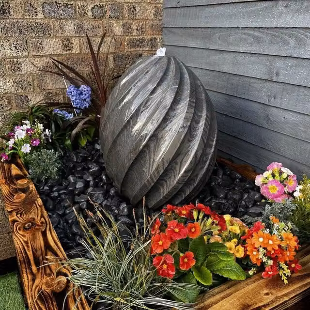 Tranquillity Water Features Spring Stone Natural Stone Water Feature, Black and Grey, Height: 50 cm
