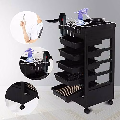 HYGRAD 6 Tier Black Salon Trolley for Hairdresser Accessories and Essentials – 3