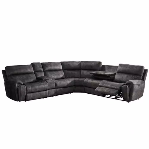 Furnishings For Less UK Valtos 5 Seater L-Shape Electric Reclining Corner Sofa in Grey Fabric with USB Charging and Cup Holders – 1