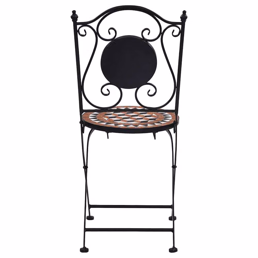 Berkfield Home Mosaic Bistro Chairs, Set of 2, Brown Ceramic and Metal – 3