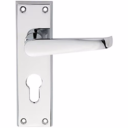 Loops Pair Straight Victorian Lever on Euro Lock Backplate in Polished Chrome, 150 x 43 mm