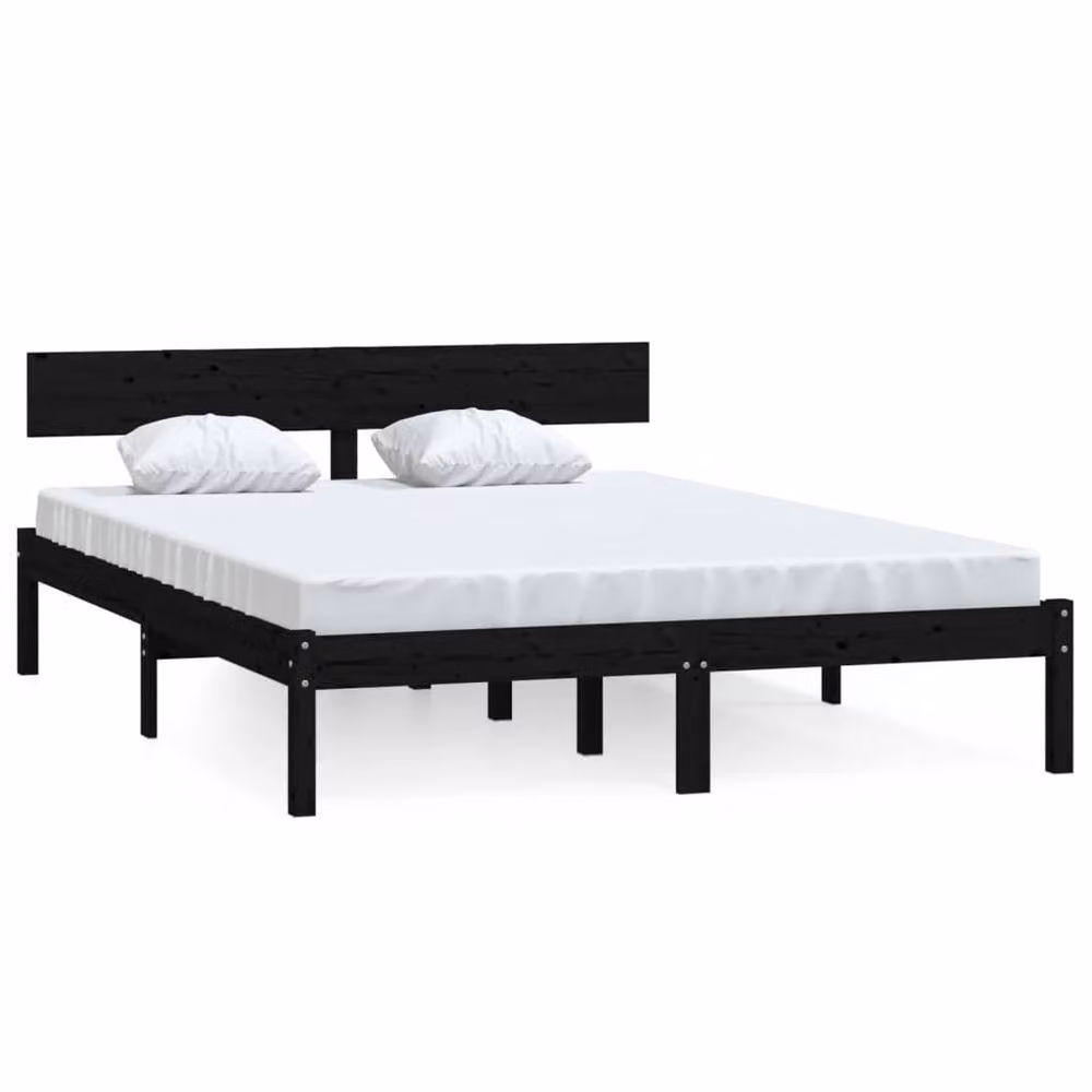 Berkfield Home Modern Black Solid Wood Pine Bed Frame W/D/H: 160 x 200 x 165.5 cm – 3