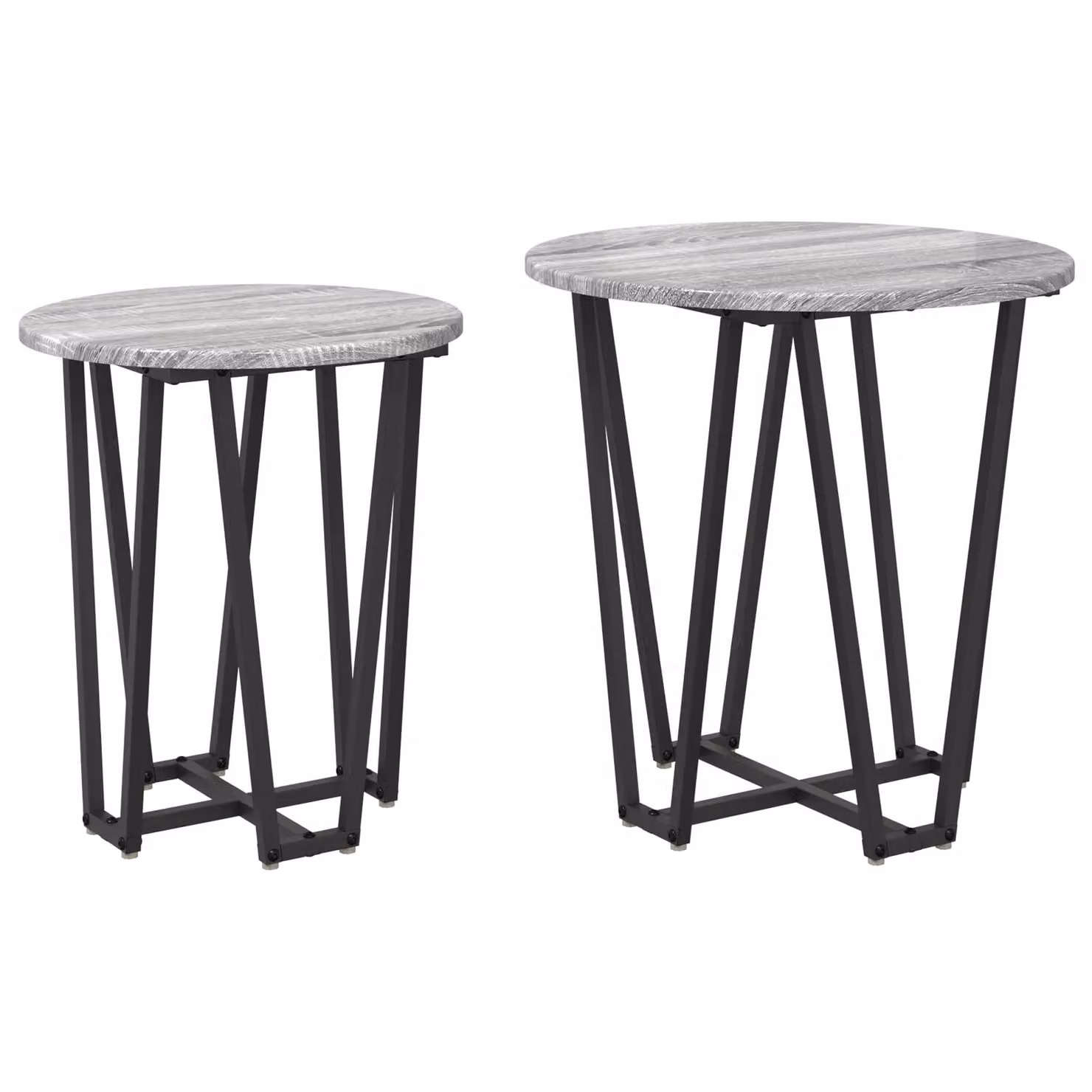 Berkfield Home Set of 2 Grey Sonoma Round Side Tables with Metal X-Frame Base – 2