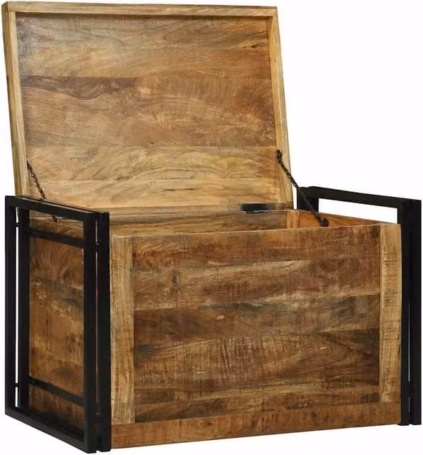 Berkfield Home Brown Mango Wood and Metal Industrial Storage Box, W/D/H: 80 x 50 x 50 cm – 1