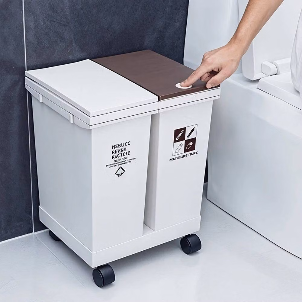 Kelvenix 24L Dual Mobile Recycling Bins with Flip Lid in White – 4