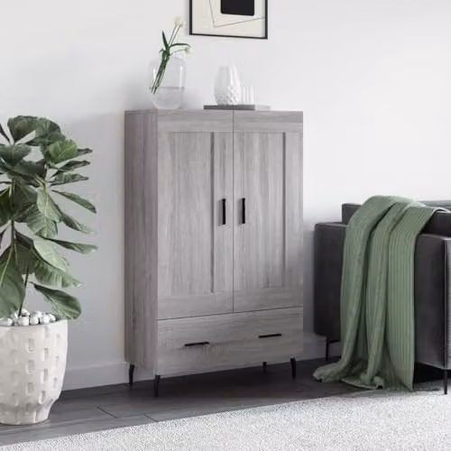 vidaXL Modern Grey Highboard with Hinged Doors and Drawers, W/D/H: 69.5 x 31 x 115 cm – 2