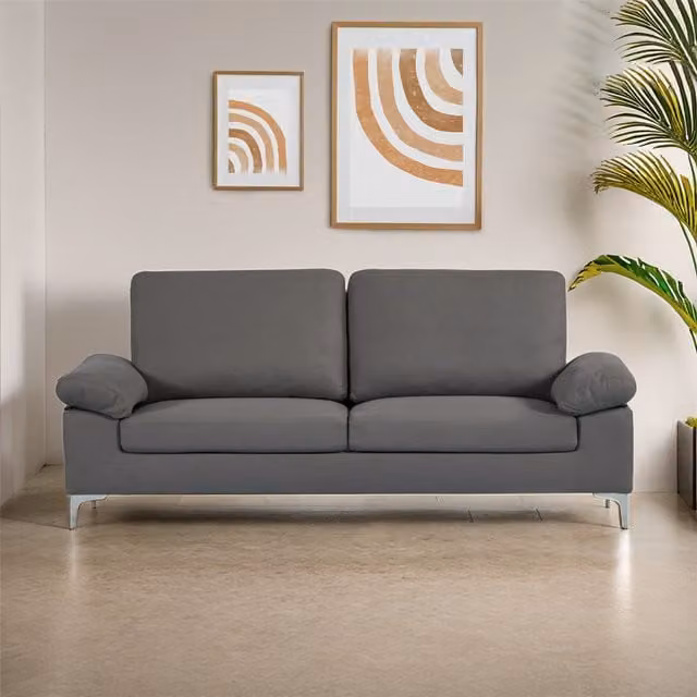 Kosy Koala Modern Grey Fabric Sofa Set with Chrome Feet and Scatter Cushions