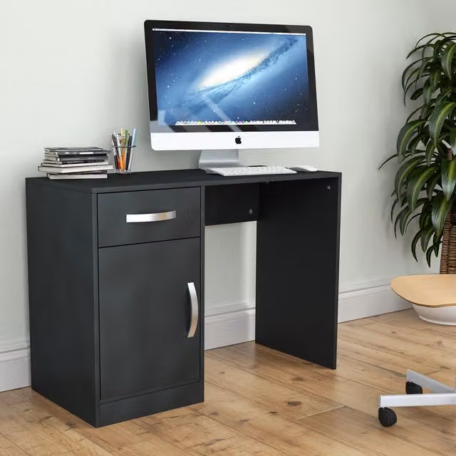 Vida Designs Hudson Computer Desk in Black with Silver Accents, W/D/H: 100 x 44 x 72 cm – 1