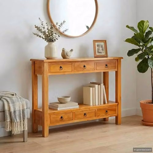 vidaXL Rustic Solid Mahogany Wood Console Table, Beige, W/D/H: 115 x 32 x 76 cm – 2