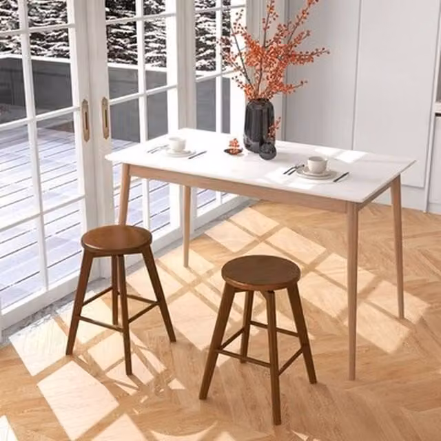 NESTLUNE 2-Pack Brown Rubberwood Counter Height Bar Stools with 360 Degree Swivel