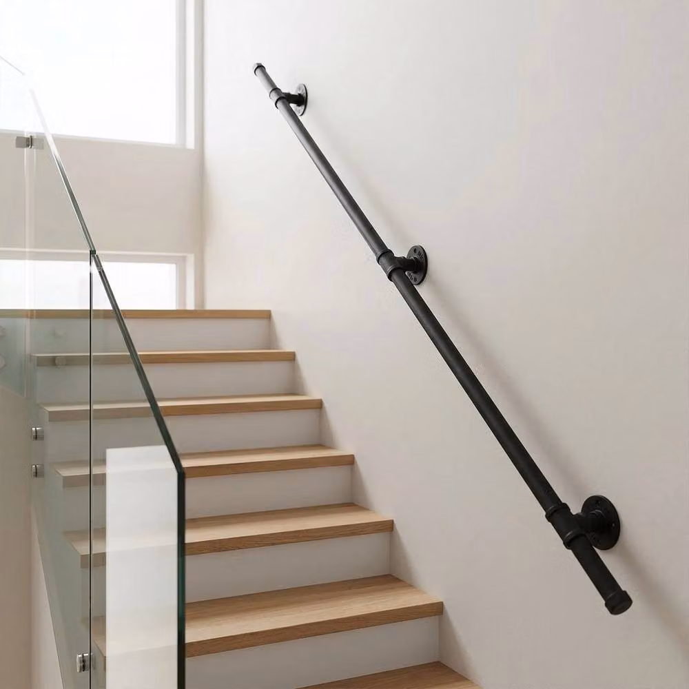 FLAVORA Black Metal Staircase Handrail and Balustrade Grab Rail, W: 200 cm, H: 52 cm – 4