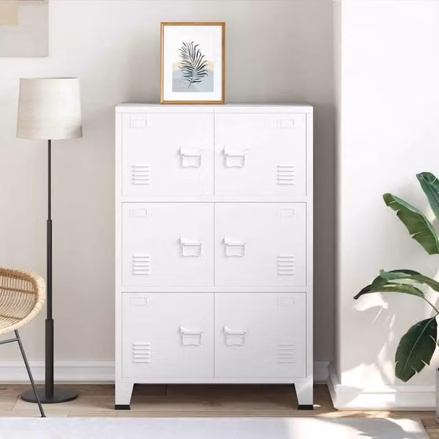 Berkfield Home Industrial Metal Storage Chest in White, W/D/H: 75 x 40 x 115 cm