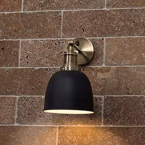 ValueLights Wilhelm Industrial Retro Wall Light with Black Dome Shade in Gold and Black Metal – 2
