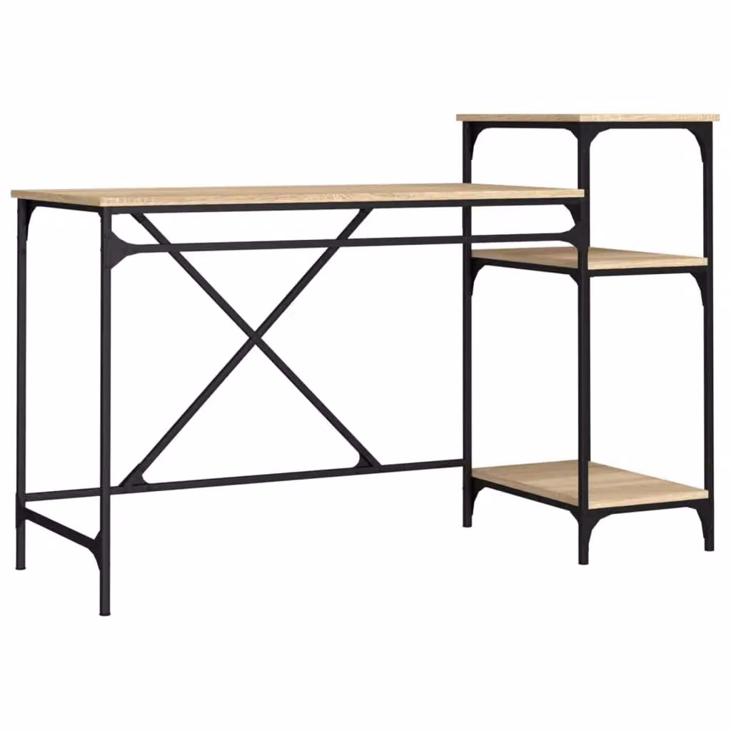 Berkfield Home Computer Desk with Shelves in Sonoma Oak and Brown, W/D/H: 135 x 50 x 90 cm – 2