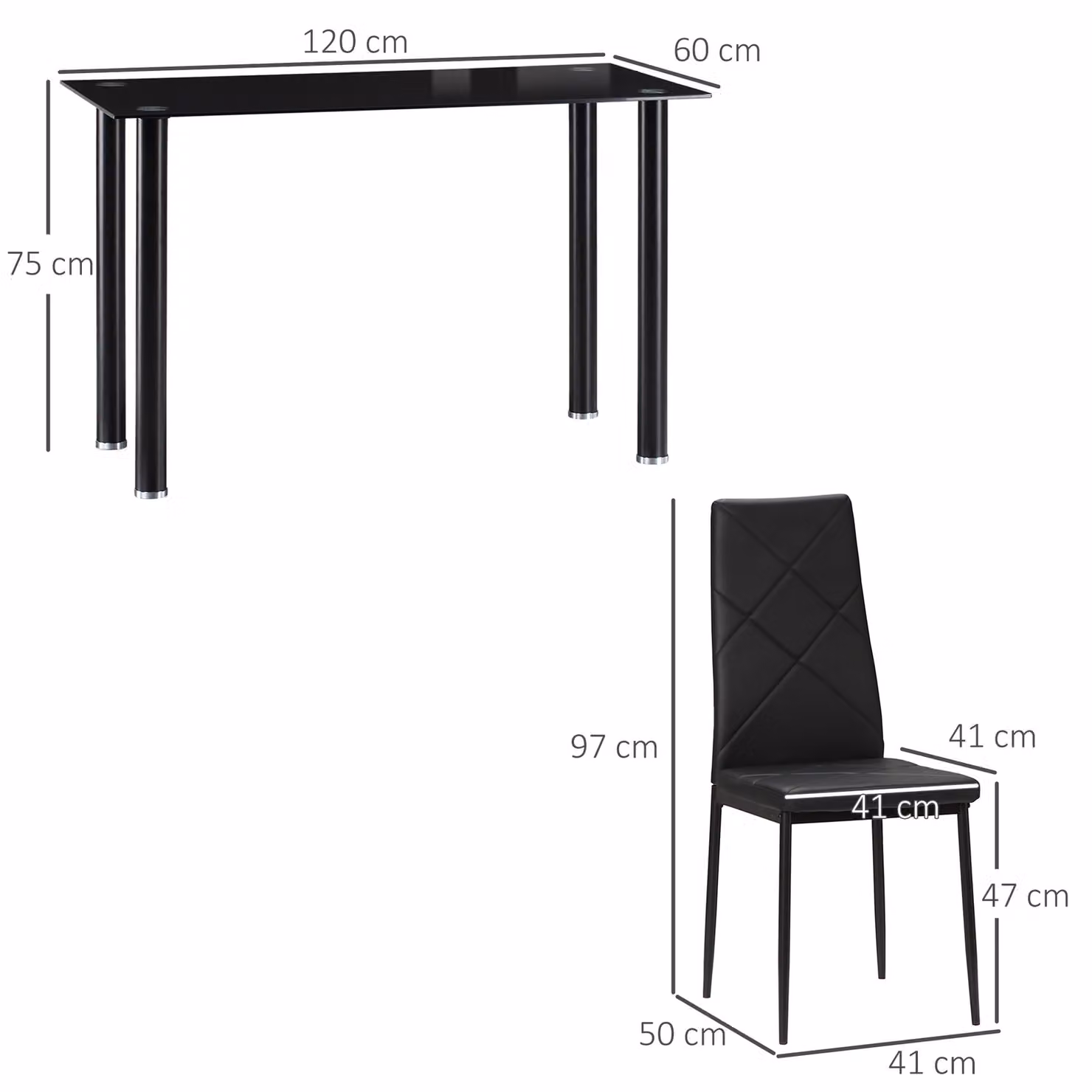 HOMCOM Modern 4 Seater Dining Set with Rectangular Glass Tabletop and Steel Frame, Black – 3