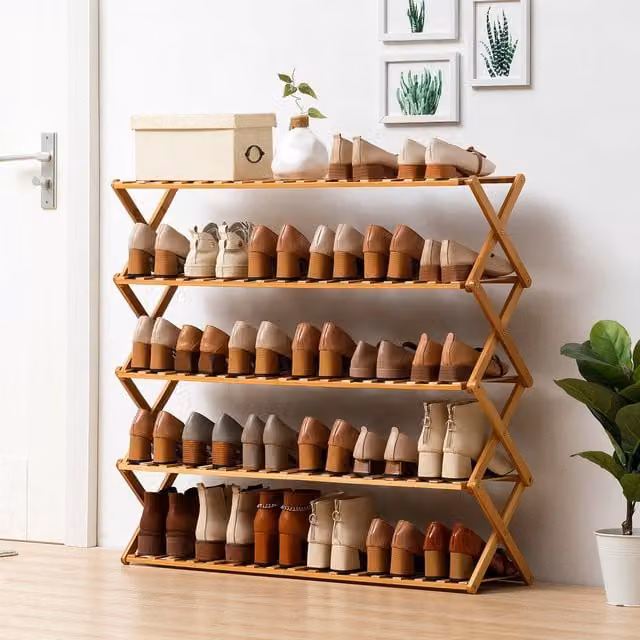 Livingandhome Brown Bamboo Freestanding Shoe Rack