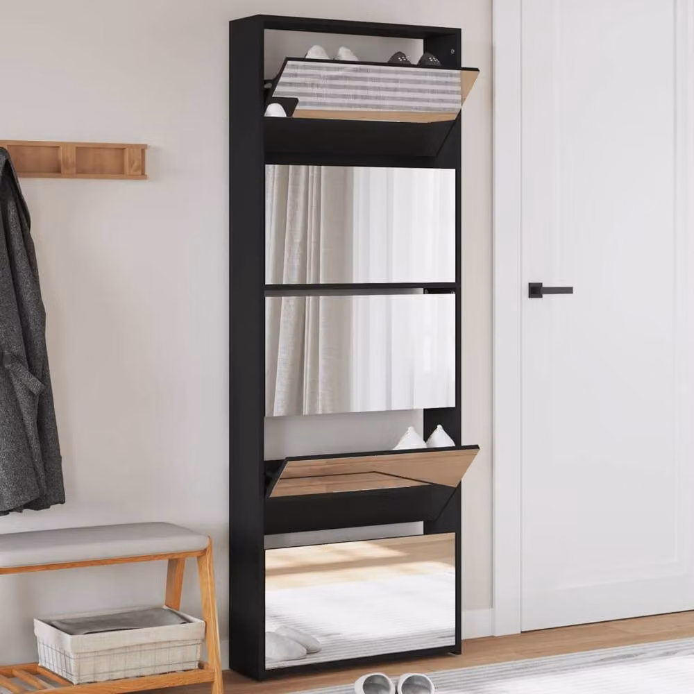 Berkfield Home Modern Black Shoe Cabinet with Mirror, W/D/H: 63 x 17 x 169.5 cm – 2
