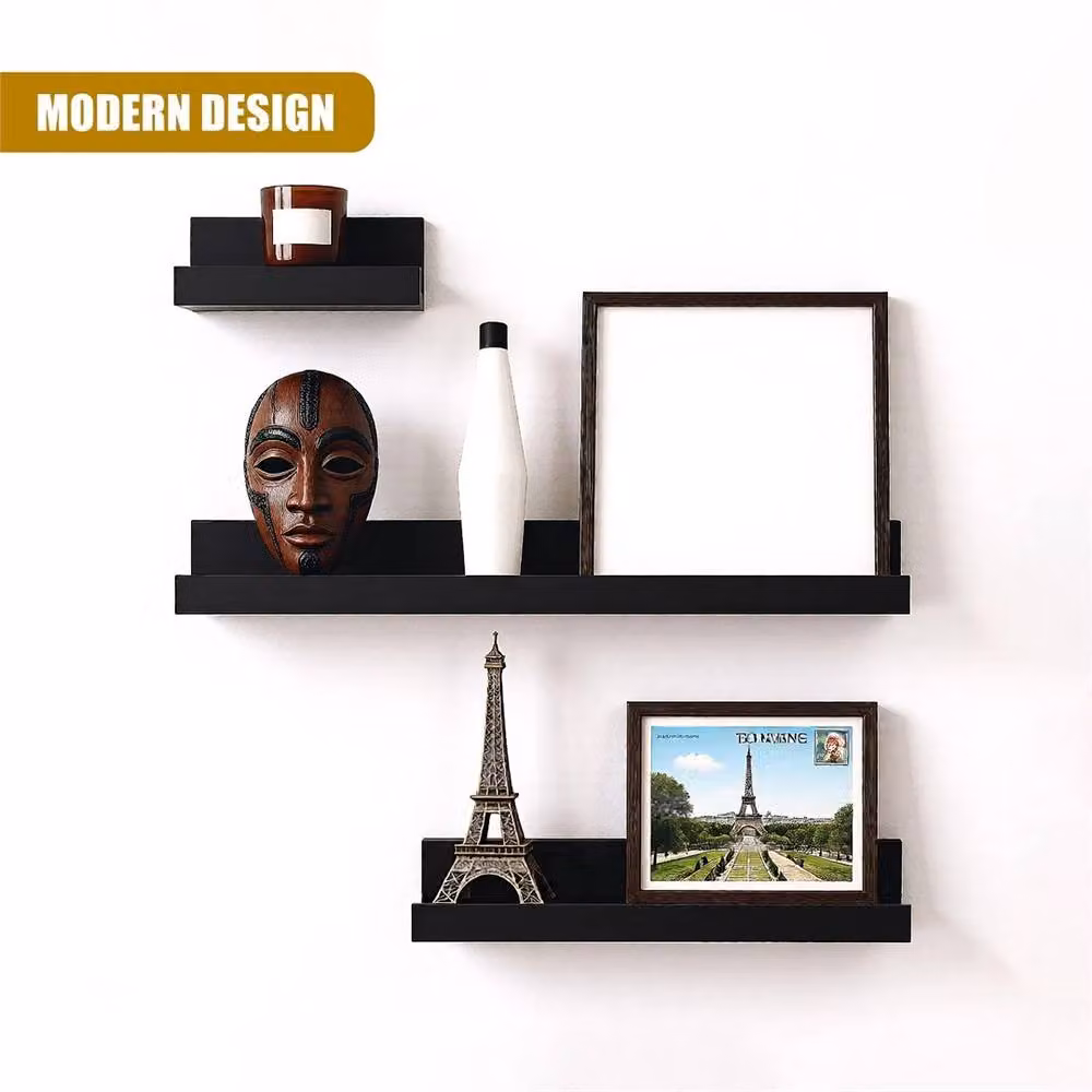 Nordara 3-Piece Black Matt Floating Wall Mounted Display and Storage Shelves – 5