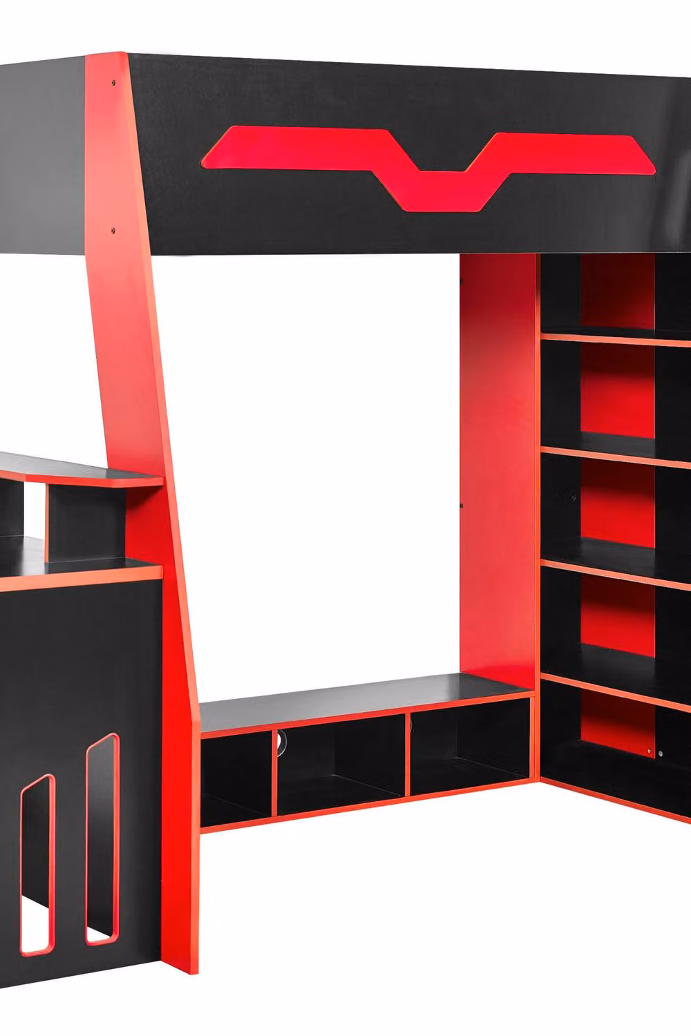 Julian Bowen Eagle Single Black and Red Wooden Gaming Highsleeper Loft Bed with Stairs and Side Compartments W/D/H: 90 x 190 x 172 cm – 3