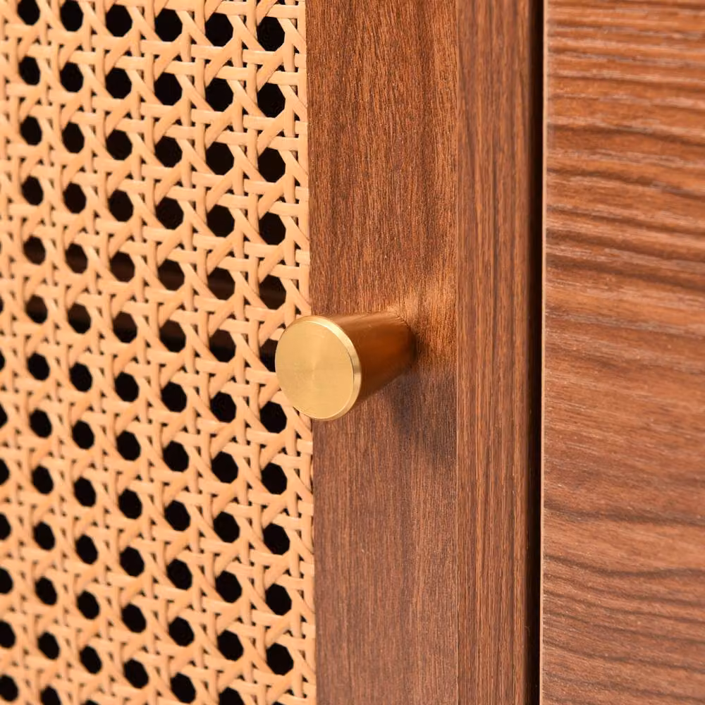 HomeTouch Rattan Sideboard with Drawers in Brown Walnut Effect with Gold Accents, W/D/H: 150 x 40 x 90 cm – 6