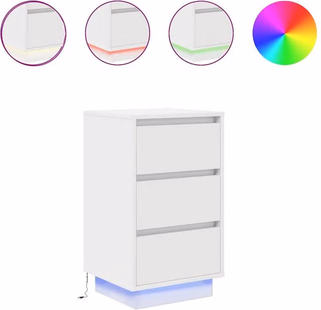 Berkfield Home Bedside Cabinet with Integrated LED Lights, White, W/D/H: 38 x 34 x 65 cm