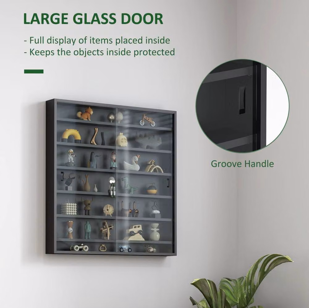 STILVORA Modern Wall Mounted Cabinet with Black Matt MDF and Glass Sliding Doors – 6