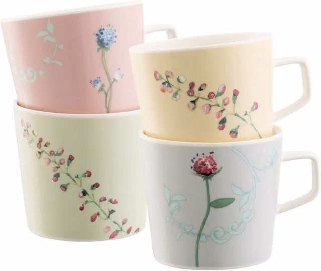 Aynsley Camille Pastel Bone China Floral Mugs, Set of 4, Green and Multicolour – 1