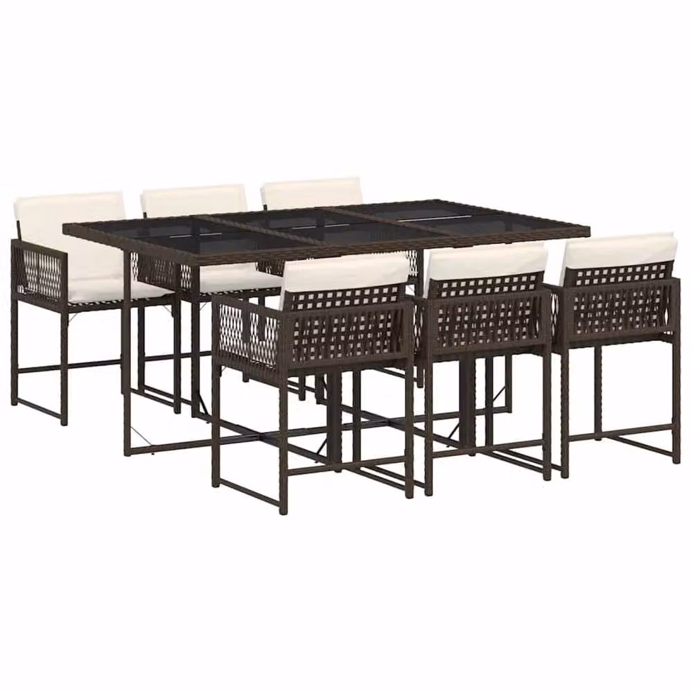 Berkfield Home Garden 6-Seater Poly Rattan Dining Set in Brown with Glass Top and Extendable Folding Table – 2
