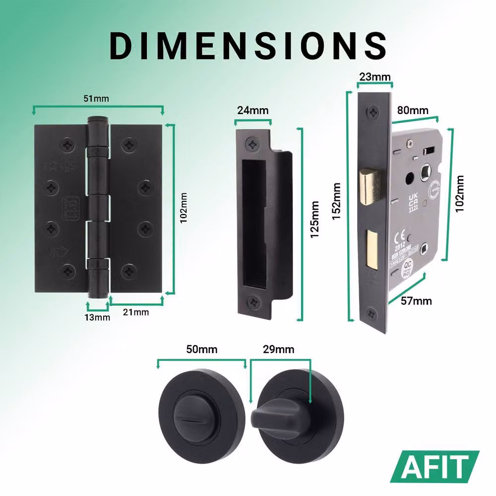 AFIT Matt Black Aluminium Fire Door Handle and Bathroom Latch Lock Set, 2 Pack – 4