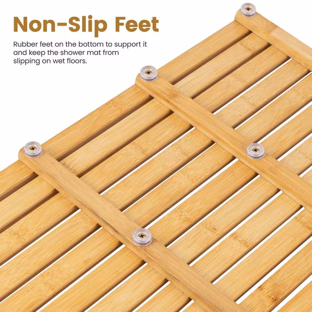 VOGREX Non-Slip Bamboo Wooden Bath Mat in Beige/Brown, W/D/H: 35 x 30 x 35 cm – 2