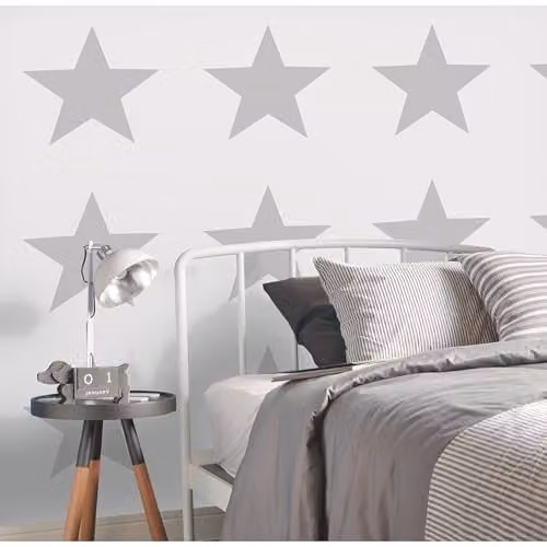Galerie Deauville 2 Large Stars Geometric Abstract Wallpaper in Grey and White