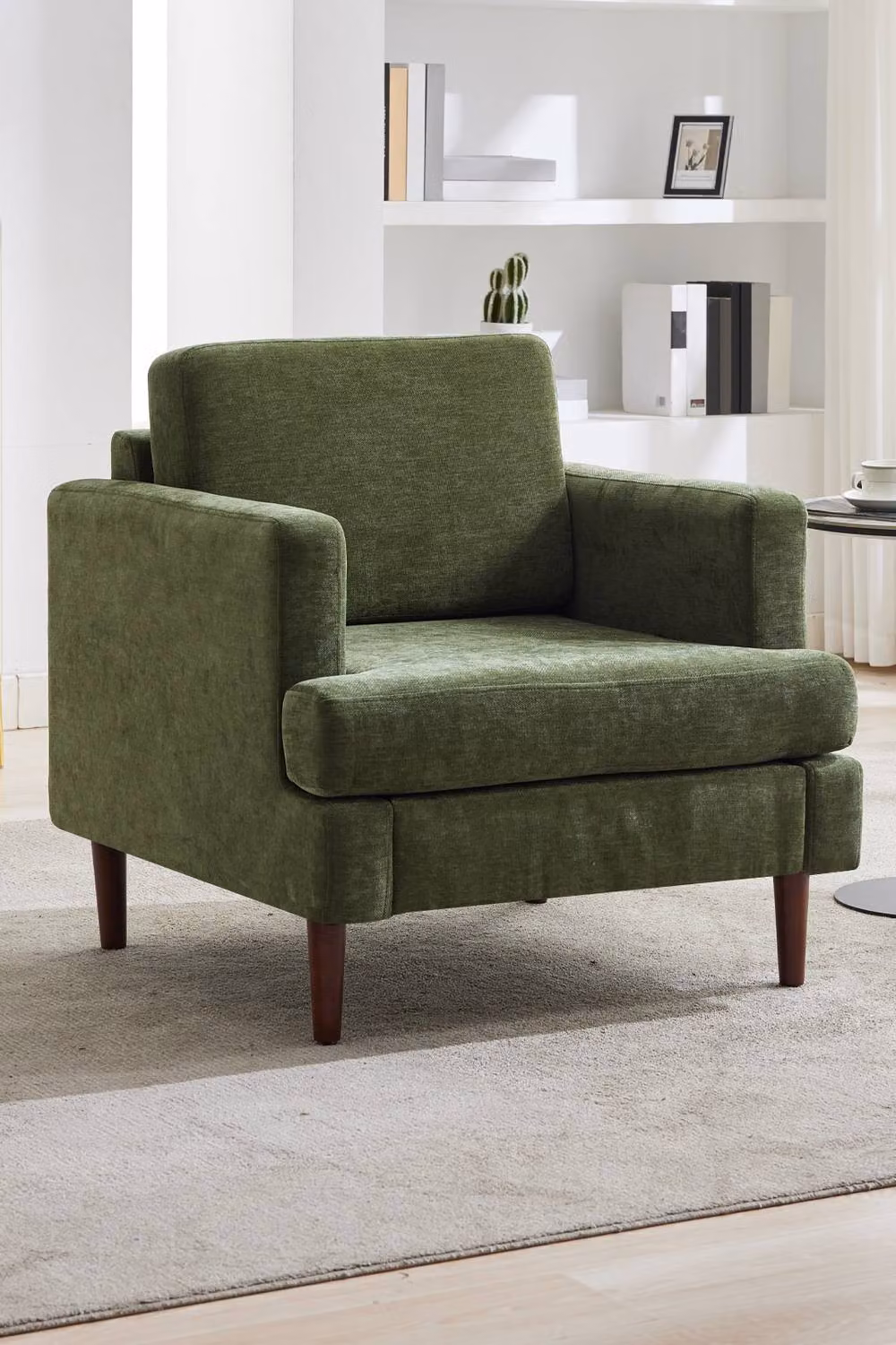 Living and Home Mid-Century Single Sofa Armchair in Green Fabric – 2