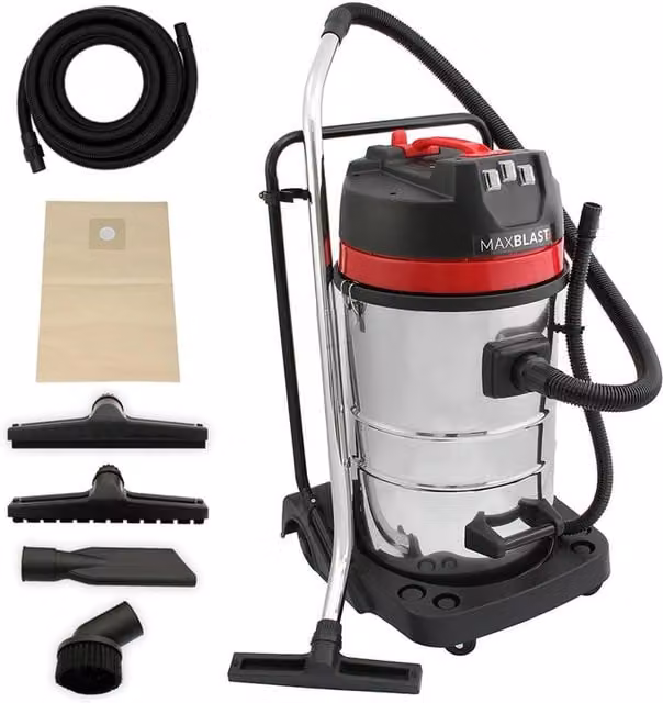Monstershop 80L Wet and Dry Vacuum Cleaner with 5m Hose in Silver Stainless Steel – 1