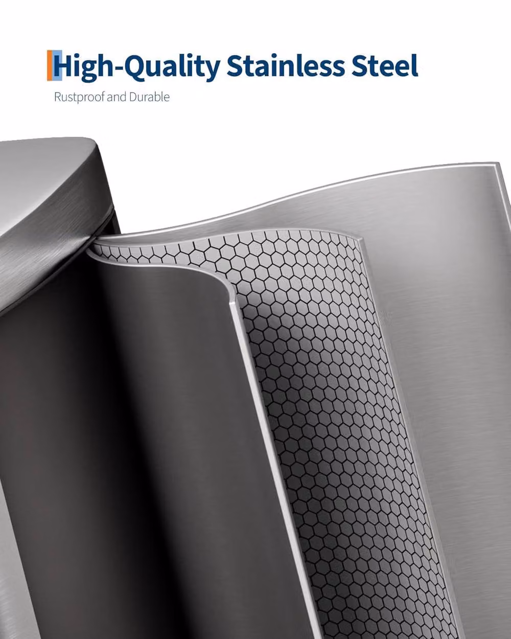 London Boutique Stainless Steel Step-On Kitchen Bin Set with Lids, Silver, 50L and 10L – 3