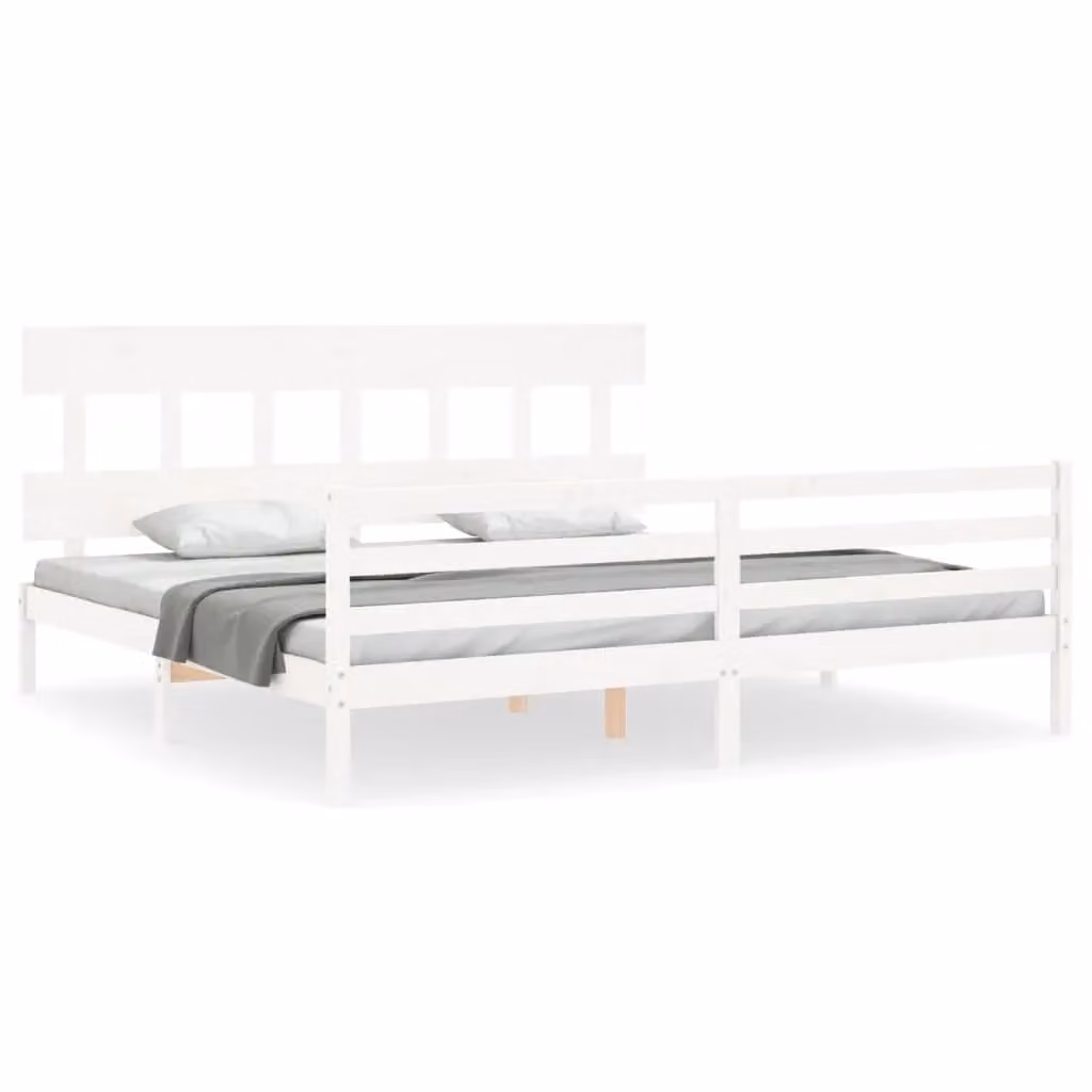 Berkfield Home White Solid Pine Wood Bed Frame with Headboard 200 x 200 cm – 2