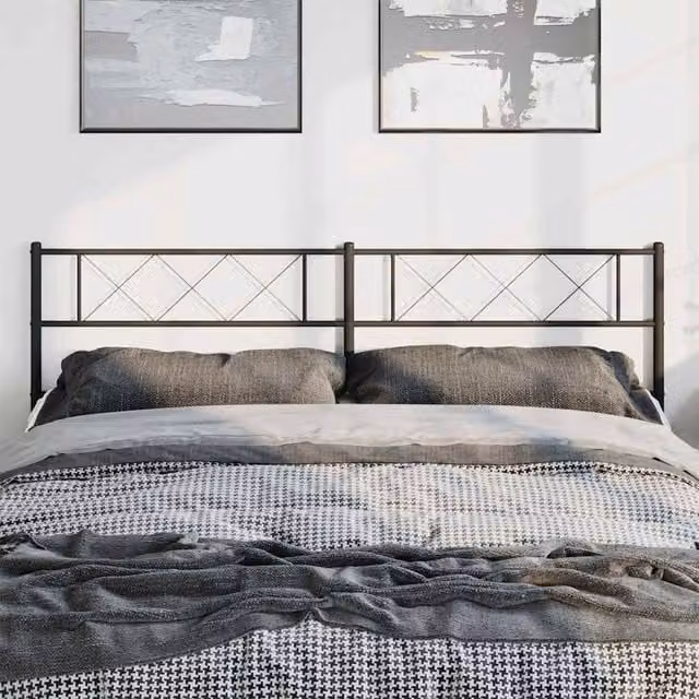 Berkfield Home Matt Black Metal Geometric Headboard 180 x 200 cm – 1