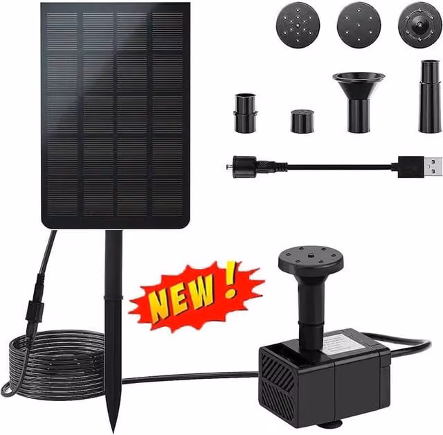 EONLION Solar Powered Submersible Fountain Pump in Black