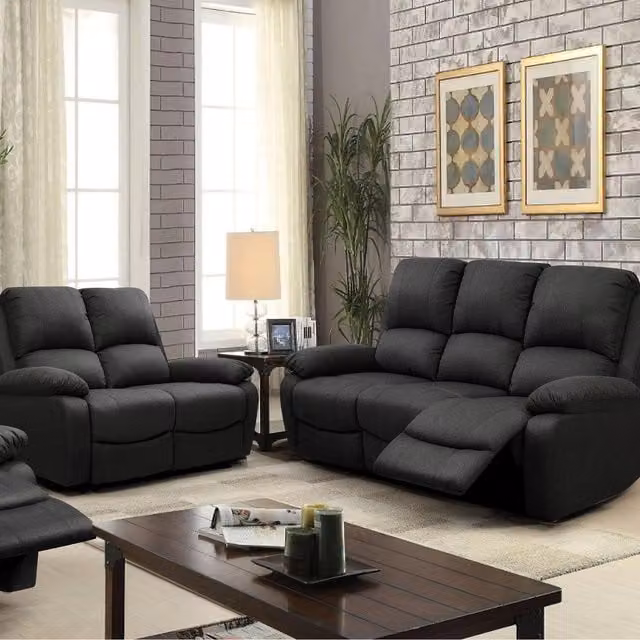 Comfy Living Modern Fabric Reclining 3 Seater and 2 Seater Sofa Set in Grey