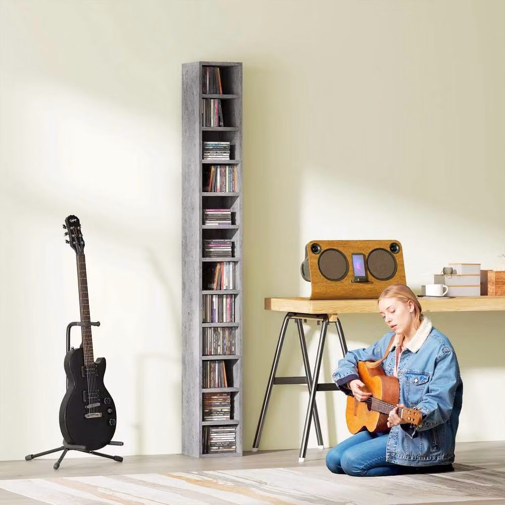 Wyld Haus Loli Tall Narrow Media Storage Tower in Cement Grey, H 175 x W 21 x D 20 cm – 7