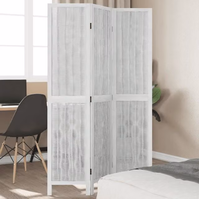 Berkfield Home 3-Panel Room Divider in White Solid Paulownia Wood