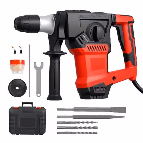 Traderight 1500W SDS Plus Rotary Hammer Red 4-Mode Professional Demolition Drill with 8J Impact Energy and 4500BPM – 1