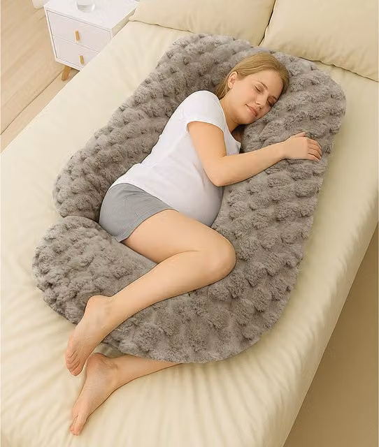 Velosso Teddy Fleece Maternity Body Pillow in Beige and Brown