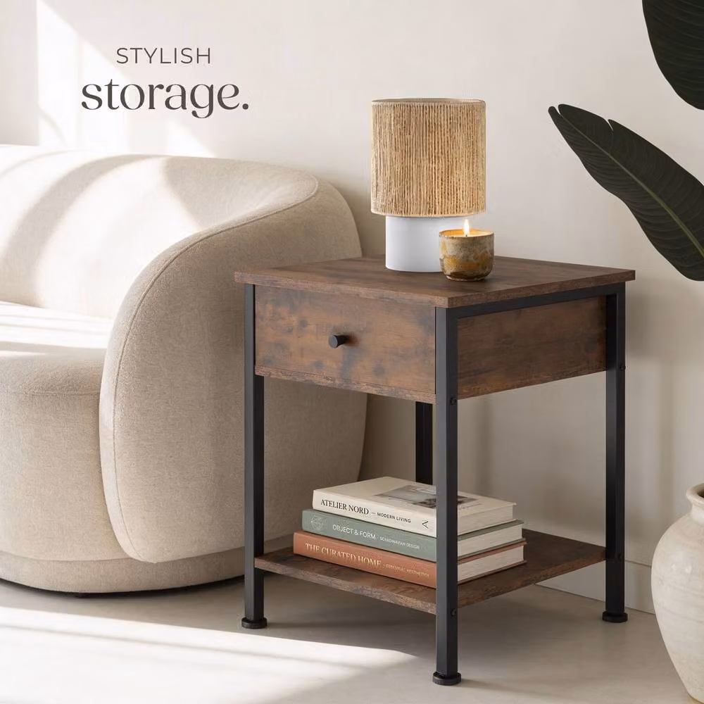 tectake Bradford Bedside Table with Single Drawer in Brown – 8