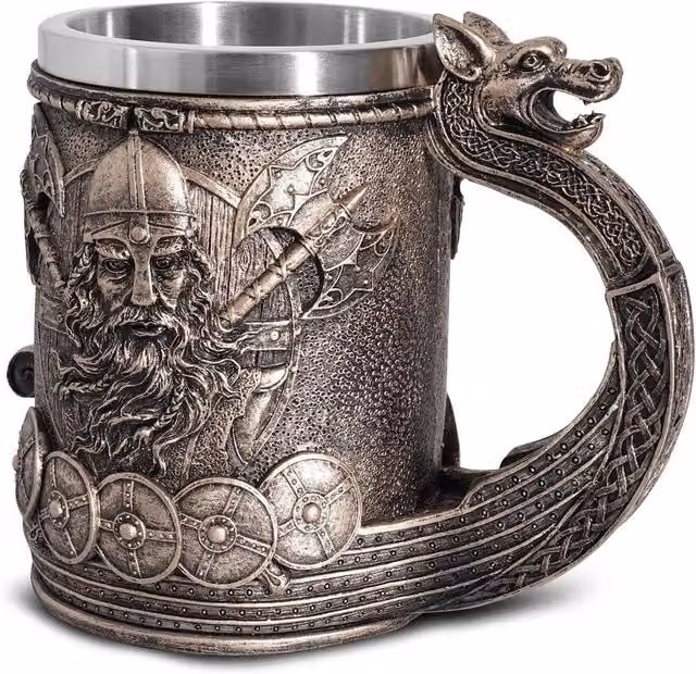 NESTLUNE Viking Norse Drinking Mug Beer Stein in Grey, 550ml – 1