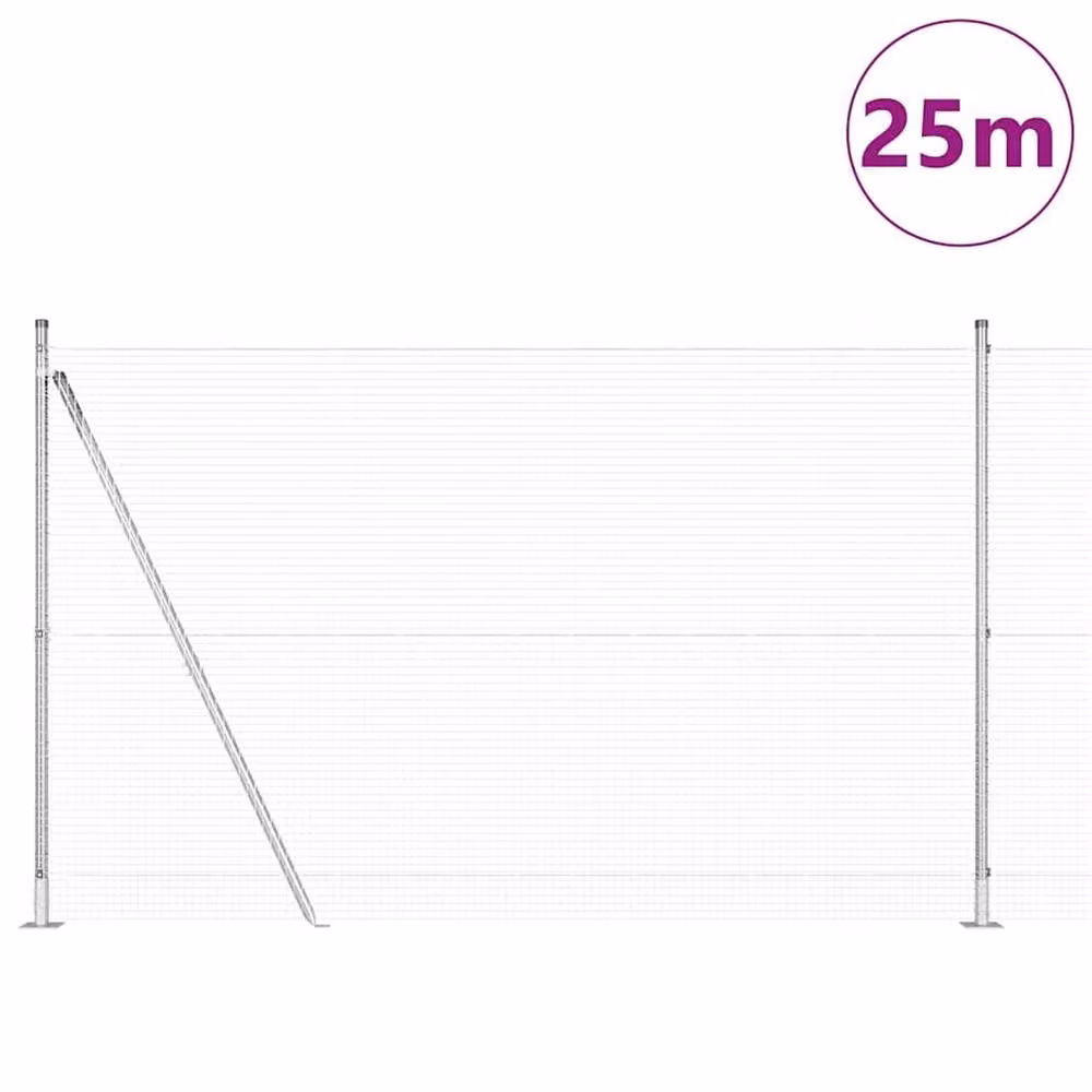 Berkfield Home Welded Wire Fence with 13 Flanged Posts, Galvanised Steel, Silver, 1.4 x 25 m – 2